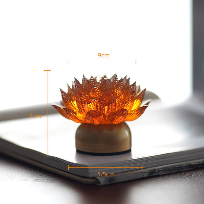 Buddha Stones Lotus Liuli Glass Copper Brass New Begining Home Decoration - Orange Lotus Copper Brass Base(9*7*5.5 cm) - Rechargeable - image 25