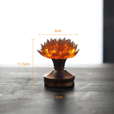 Buddha Stones Lotus Liuli Glass Copper Brass New Begining Home Decoration - Orange Lotus Aluminum Alloy Base(9*11.5*7 cm) - Rechargeable - image 29