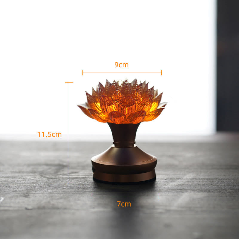 Buddha Stones Lotus Liuli Glass Copper Brass New Begining Home Decoration - Orange Lotus Aluminum Alloy Base(9*11.5*7 cm) - Rechargeable - image 29