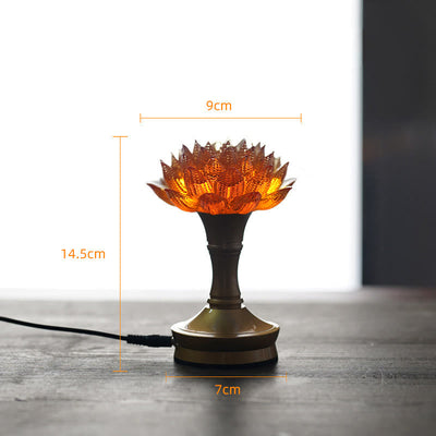 Buddha Stones Lotus Liuli Glass Copper Brass New Begining Home Decoration - Orange Lotus Copper Brass Base(9*14.5*7 cm) - Plug-in - image 40