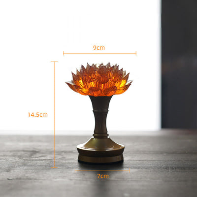 Buddha Stones Lotus Liuli Glass Copper Brass New Begining Home Decoration - Orange Lotus Copper Brass Base(9*14.5*7 cm) - Rechargeable - image 41