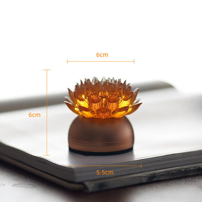 Buddha Stones Lotus Liuli Glass Copper Brass New Begining Home Decoration - Orange Lotus Aluminum Alloy Base(6*6*5.5 cm) - Rechargeable - image 6