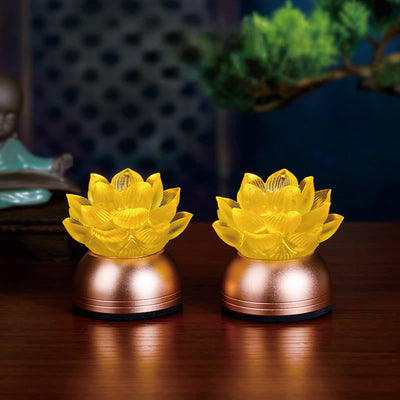Buddha Stones Lotus Liuli Glass Copper New Begining Home Decoration - 2 Pcs Rechargeable(6.5*6.4*5.5 cm) - image 1