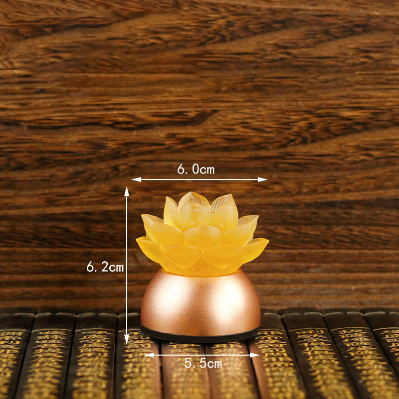 Buddha Stones Lotus Liuli Glass Copper New Begining Home Decoration - SandyBrown Rechargeable(6*6*5.5 cm) - image 10