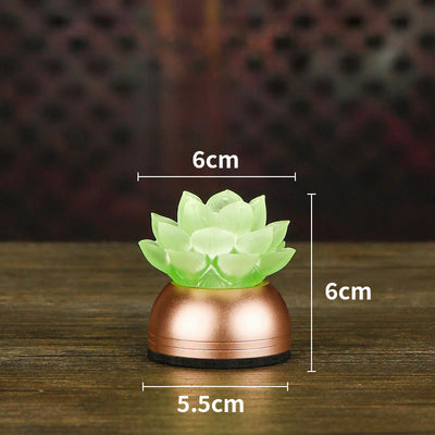 Buddha Stones Lotus Liuli Glass Copper New Begining Home Decoration - Green Rechargeable(6*6*5.5 cm) - image 15