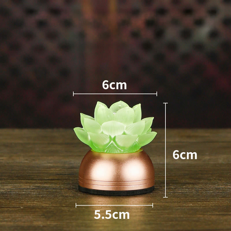 Buddha Stones Lotus Liuli Glass Copper New Begining Home Decoration - Green Rechargeable(6*6*5.5 cm) - image 15