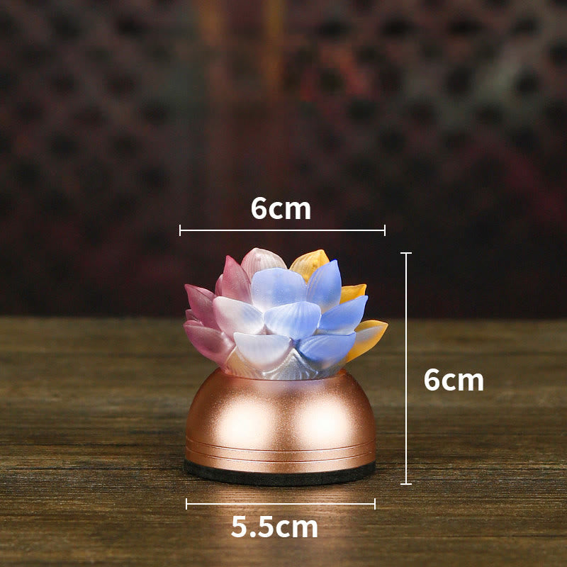 Buddha Stones Lotus Liuli Glass Copper New Begining Home Decoration - Colorful Rechargeable(6*6*5.5 cm) - image 16
