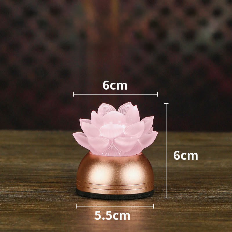 Buddha Stones Lotus Liuli Glass Copper New Begining Home Decoration - Pink Rechargeable(6*6*5.5 cm) - image 18