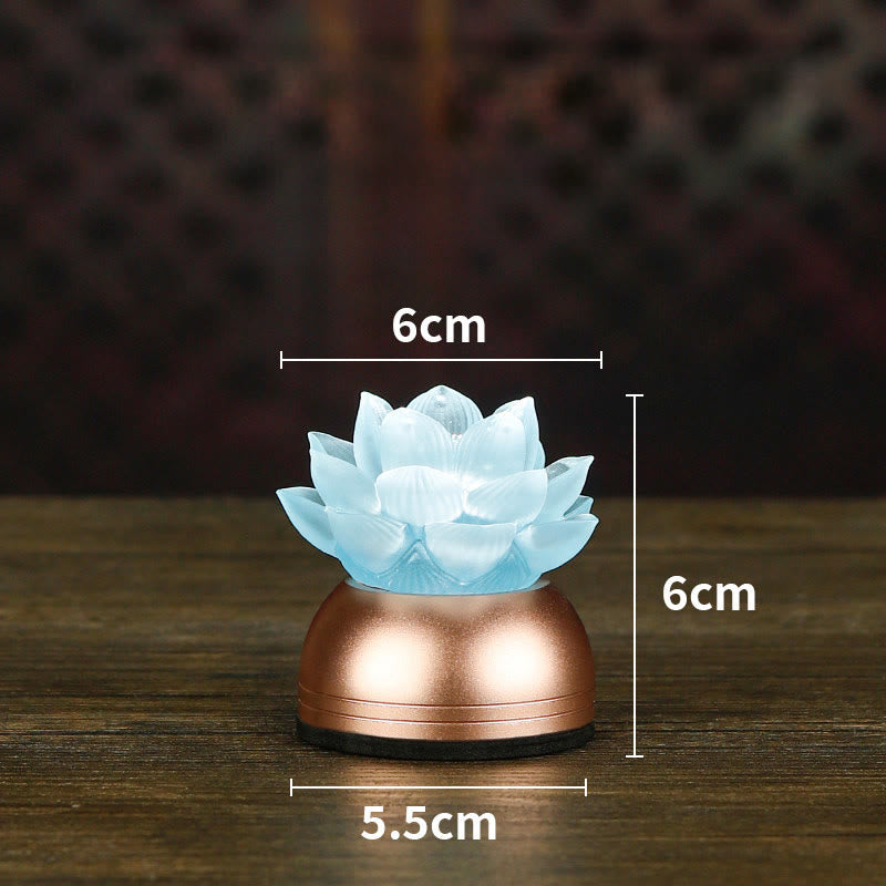 Buddha Stones Lotus Liuli Glass Copper New Begining Home Decoration - Light Blue Rechargeable(6*6*5.5 cm) - image 19