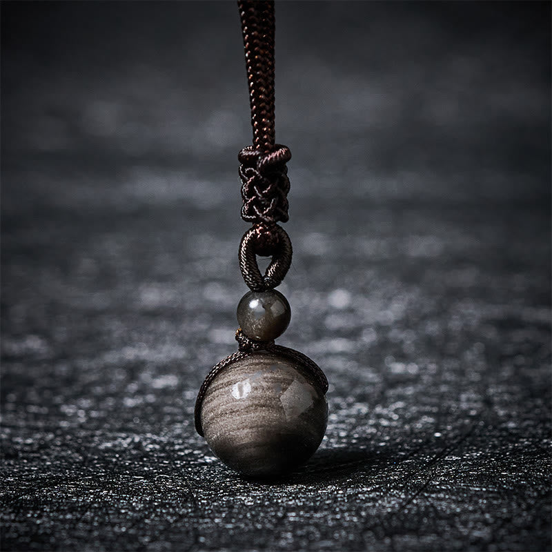 Buddha Stones Tiger's Eye Silver Sheen Obsidian Gold Sheen Obsidian Rainbow Obsidian Positive Necklace Pendant - Silver Sheen Obsidian - 16mm - image 5