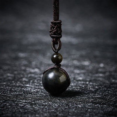 Buddha Stones Tiger's Eye Silver Sheen Obsidian Gold Sheen Obsidian Rainbow Obsidian Positive Necklace Pendant - Gold Sheen Obsidian - 16mm - image 9