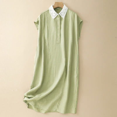 Buddha Stones Summer Hollow Lace Design Lapel Sleeveless Cotton Midi Dress With Pockets - YellowGreen - US14，UK/AU18，EU46 (2XL) - image 18