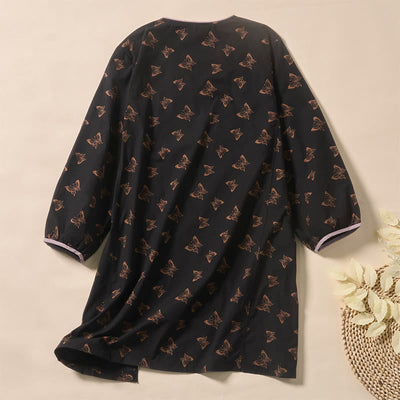Buddha Stones Butterfly Pattern V-Neck Long Sleeve Women's Polyester Shirt  - image 7