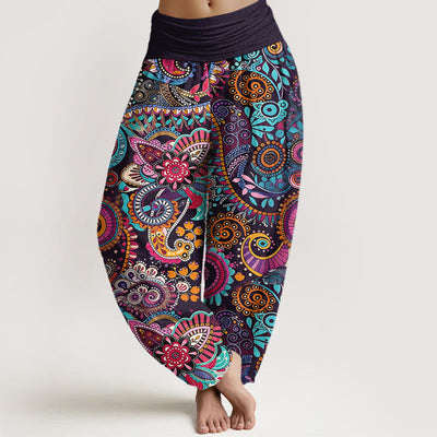 Buddha Stones Cotton Traditional Paisley Pattern Women's Elastic Waist Harem Pants - Black - US16，UK/AU20，EU48 (3XL) - image 0