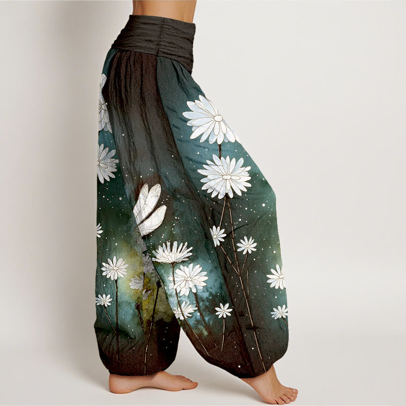 Buddha Stones Cotton Dreamy Daisy Dragonfly Pattern Women's Elastic Waist Harem Pants - image 7