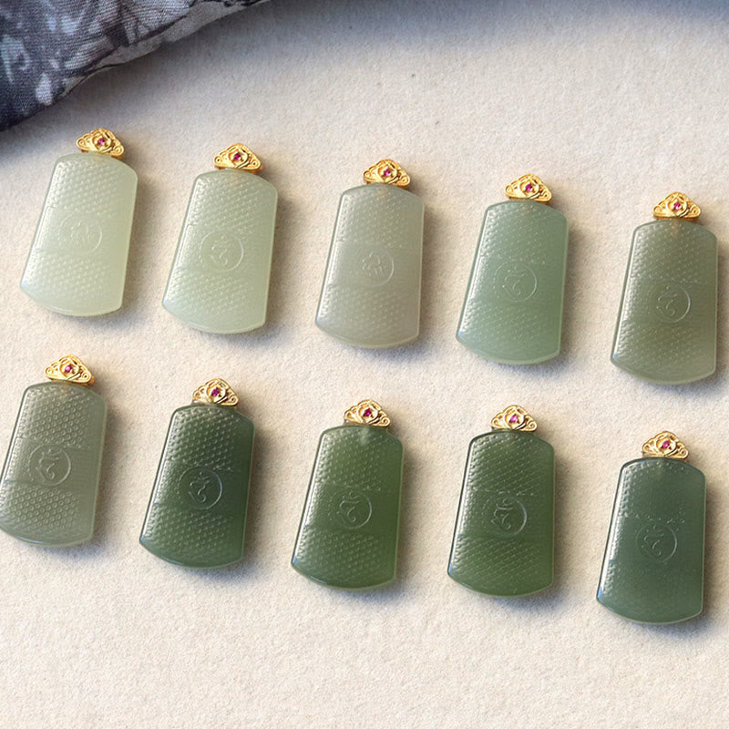 Buddha Stones Hetian Jade 925 Sterling Silver Om Symbol Prosperity Necklace Pendant - image 11