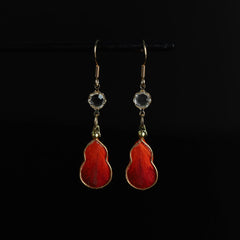 Buddha Stones Handcrafted Red Silk Art Gourd Glass Blessing Fortune Hook Earrings - Gourd(Size: 4*1.5cm) - image 0