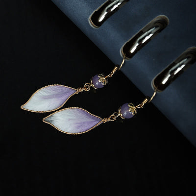 Buddha Stones Silk Art Handmade Purple Gradient Petals Blessing Dangle Earrings - image 2