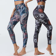 Foviel Blumen Feathers Sun Moon Drucken Sport Fitness Yoga High Waist Leggings Damenhosen