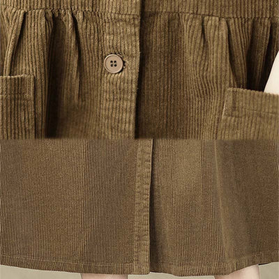Buddha Stones Fall Retro Buttons Design Corduroy Sleeveless Midi Dress With Pockets - image 18