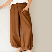 Foviel Uni Farbe Baumwolle Damen Harem Hose mit Taschen