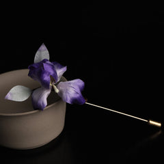 Buddha Stones Handmade Silk Art Purple White Iris Protection Brooch - Purple White Iris(Length: About 7cm) - image 0