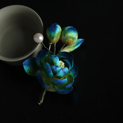 Buddha Stones Handmade Silk Art Velvet Camellia Blessing Protection Brooch - image 1