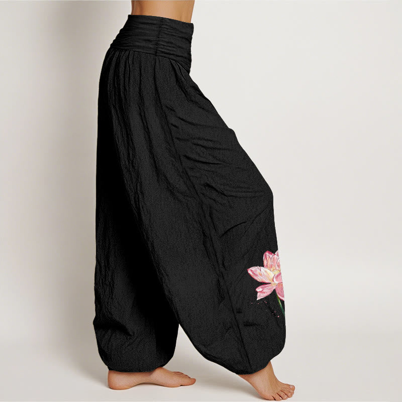 Buddha Stones Cotton Lotus Flower Sun Pattern Women's Elastic Waist Harem Pants - image 1