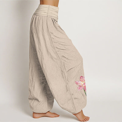 Buddha Stones Cotton Lotus Flower Sun Pattern Women's Elastic Waist Harem Pants - image 12