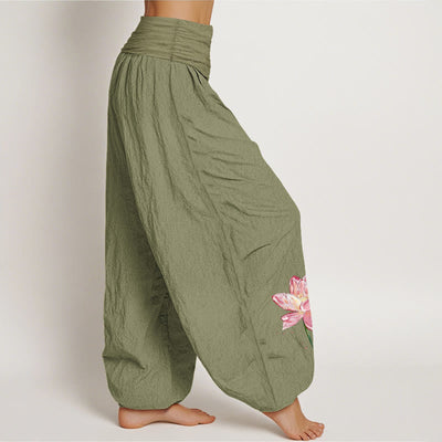 Buddha Stones Cotton Lotus Flower Sun Pattern Women's Elastic Waist Harem Pants - image 15