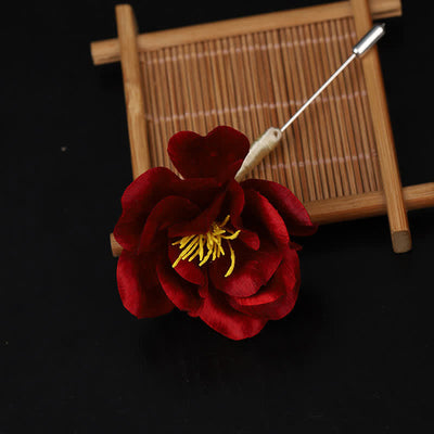 Buddha Stones Cultural Heritage Handcrafted Silk Art Red Camellia Blessing Sincerity Brooch - image 7