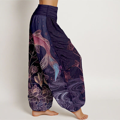 Buddha Stones Lotus Koi Fish Pattern Women's Elastic Waist Pure Cotton Harem Pants - image 7