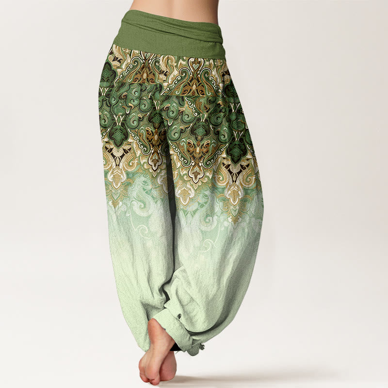 Buddha Stones Paisley Floral Gradient Design Women's Pure Cotton Elastic Waist Harem Pants - image 9