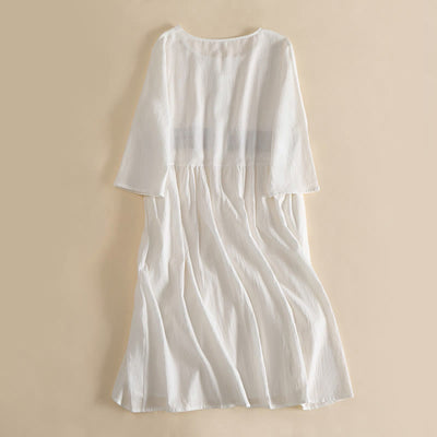 Buddha Stones Embroidery Geometry Half Sleeve Women's Midi Dress With Pockets - image 2