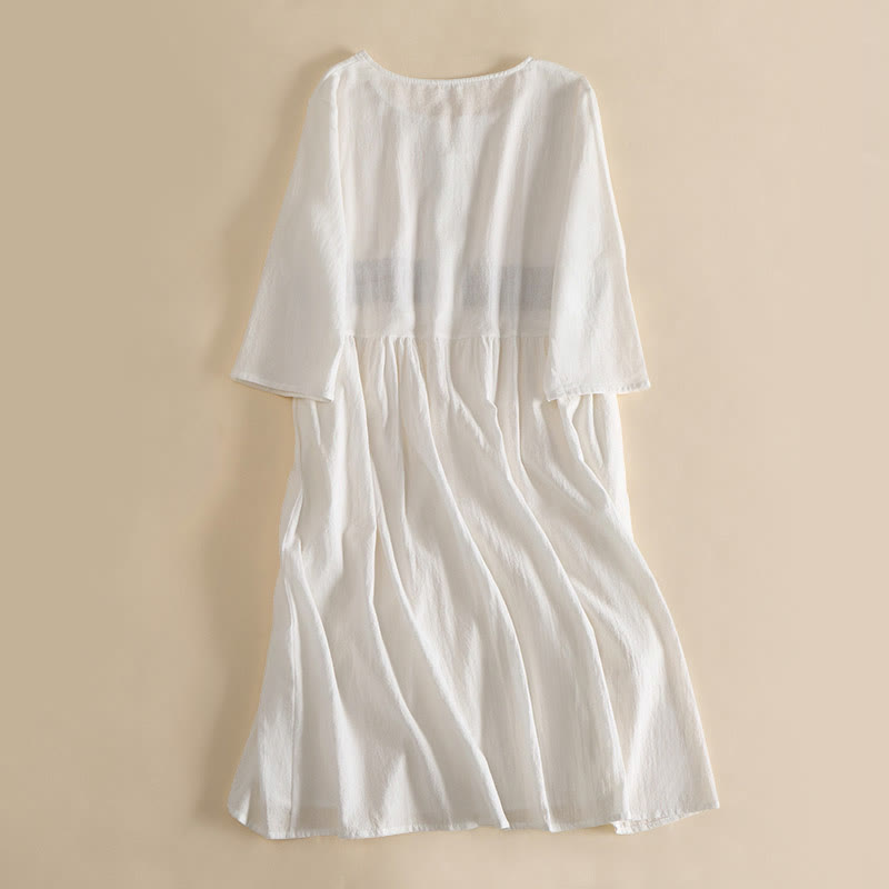 Buddha Stones Embroidery Geometry Half Sleeve Women's Midi Dress With Pockets - image 2