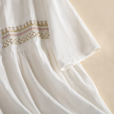 Buddha Stones Embroidery Geometry Half Sleeve Women's Midi Dress With Pockets - image 6