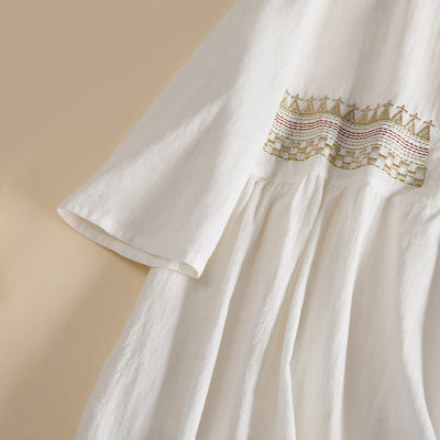 Buddha Stones Embroidery Geometry Half Sleeve Women's Midi Dress With Pockets - image 5