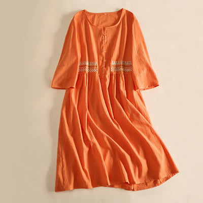 Buddha Stones Embroidery Geometry Half Sleeve Women's Midi Dress With Pockets - Orange - US14，UK/AU18，EU46 (4XL) - image 9