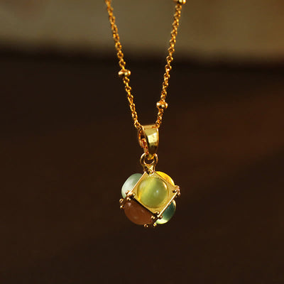 Buddha Stones Multicolored Cat's Eye Inlaid Design Cube Protection Necklace Pendant - image 3