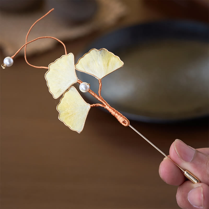 Buddha Stones Handcrafted Silk Art Velvet Flower Ginkgo Leaf Brooch - Ginkgo Leaf About 7-8cm - image 0