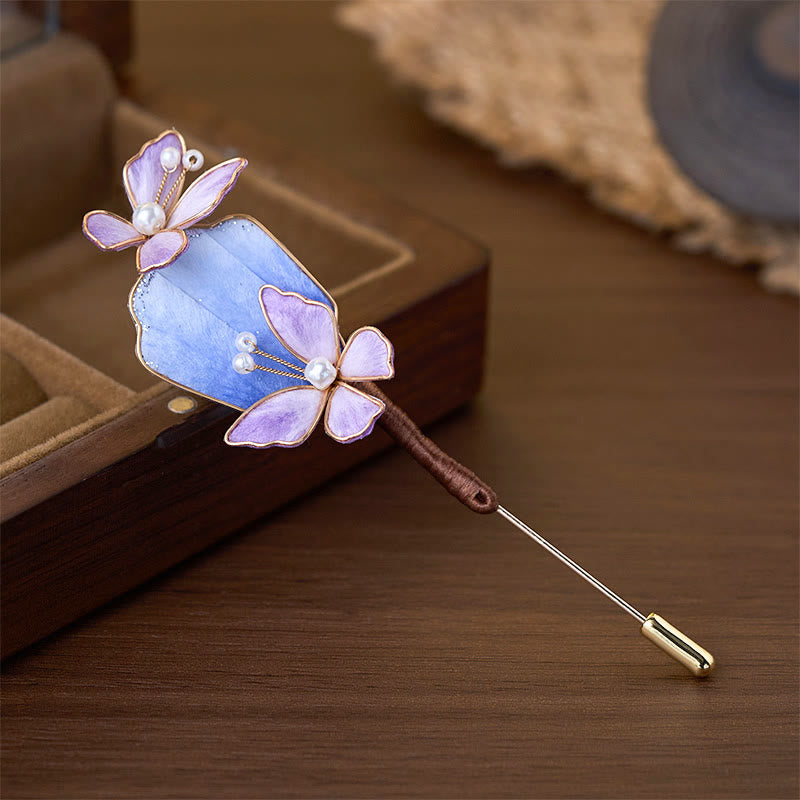 Buddha Stones Handcrafted Silk Art Velvet Flower Purple Butterfly Freedom Brooch - image 1