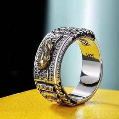 Buddha Stones Lucky FengShui PiXiu Wealth Prayer Wheels Couple Ring - Women - Gold - image 0
