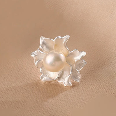 Buddha Stones Natural Pearl Copper Flower Healing Stud Earrings - image 3