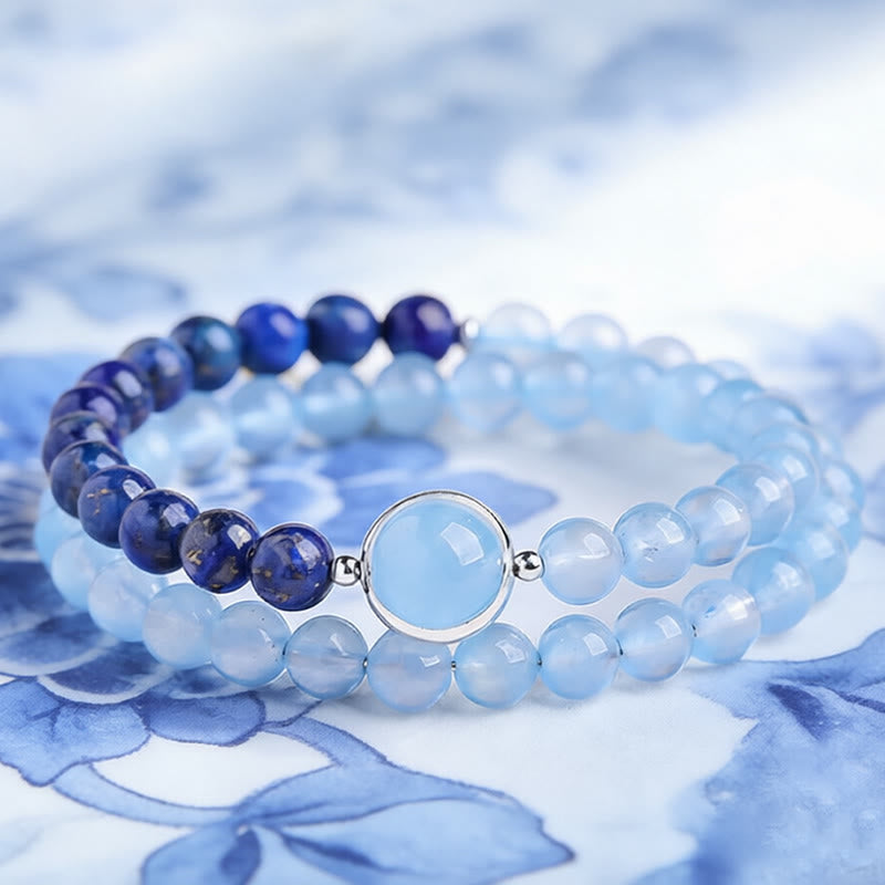 Buddha Stones Natural Aquamarine Lapis Lazuli Healing Bracelet - image 7