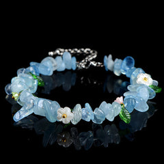 Buddha Stones Natural Aquamarine Peridot Strawberry Quartz Various Crystals Serenity Bracelet - Aquamarine Green Leaf(Wrist Circumference: 15-20cm) - image 0