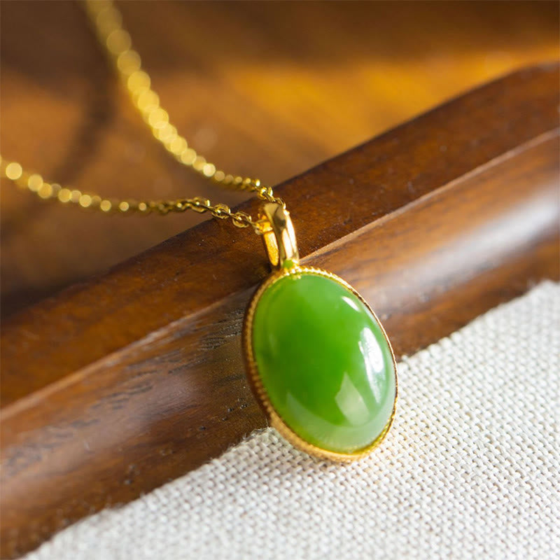 Buddha Stones 925 Sterling Silver Natural Hetian Jade Round Design Prosperity Necklace Pendant - Jade(Slight color variation due to natural jade) - image 0