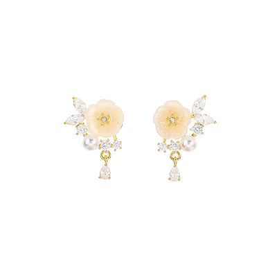Buddha Stones White Rose Flower Zircon Copper Luck Clip-on Stud Earrings - image 5