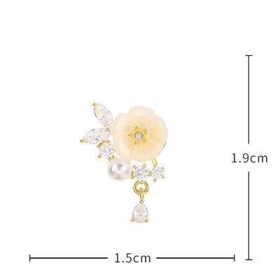 Buddha Stones White Rose Flower Zircon Copper Luck Clip-on Stud Earrings - image 6