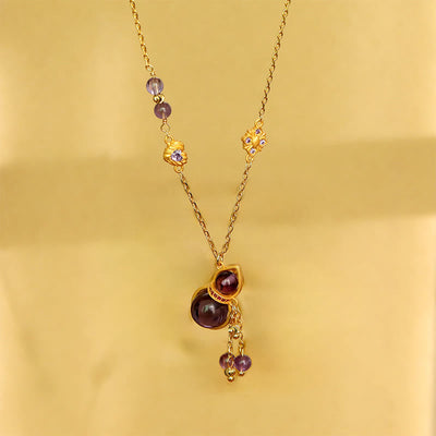 Buddha Stones Gourd Tassel Amethyst Copper Chain Meditation Necklace Pendant - image 5