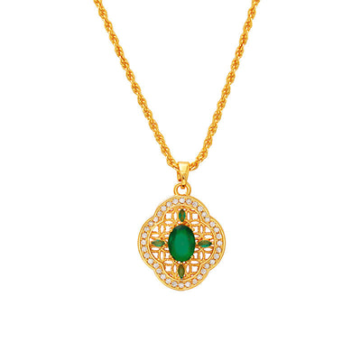 Buddha Stones Four Leaf Clover Hollow Design Copper Plated Gold Chain Luck Necklace Pendant - image 5